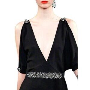 2/$30 NEW Glitzy M/L Black Waist Belt Rhinestone Flower Accents